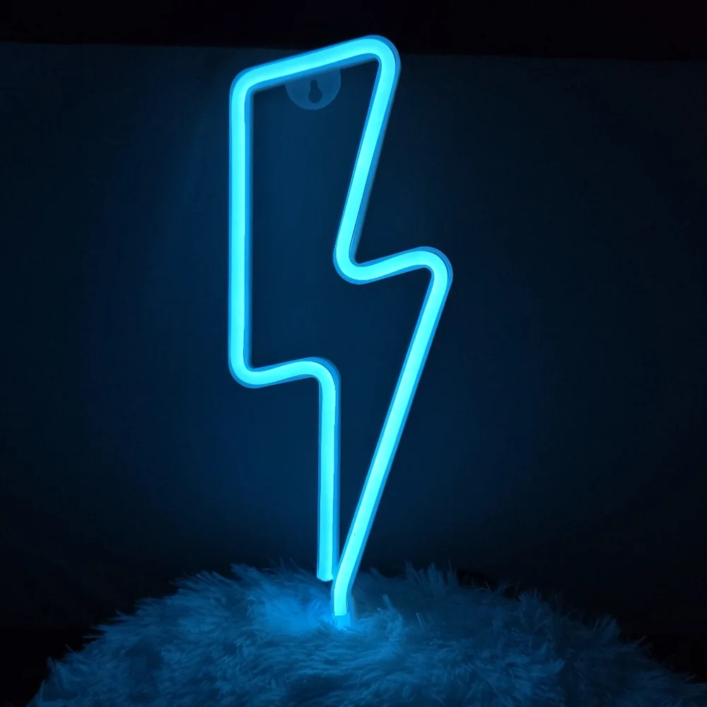 Blue Lightning Bolt Neon LED Wall Sign Electric Y2K Decor Light Bar Man Cave
